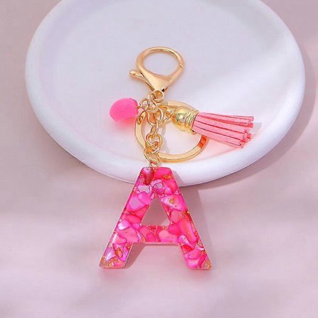 Rosa Hjärta Bokstav Nyckelring Med Tofs Hänge För Kvinnor Flickor A-Z Harts Namn Initialer Nyckelring Handväska Tillbehör Smycken Gåva