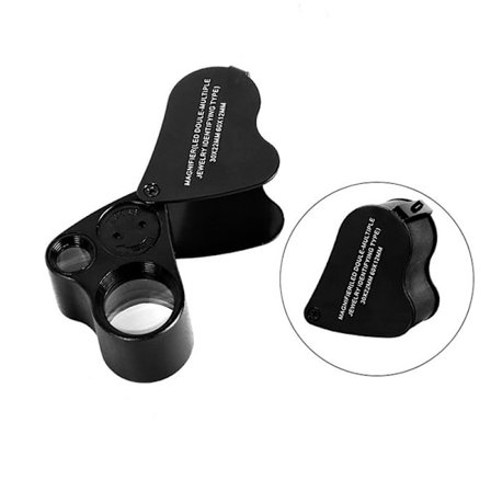Juvelerlinse Glass Loupe 30X & 60X forstørrelsesglass 2x LED-lys(svart)