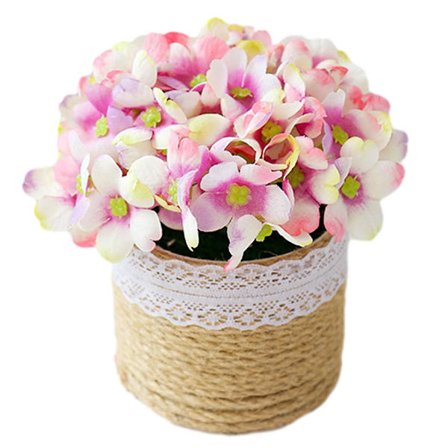 2 st konstgjorda linneblommor i kruka, hortensia, bonsai, blommor, heminredning, små prydnader, konstgjorda gröna växter