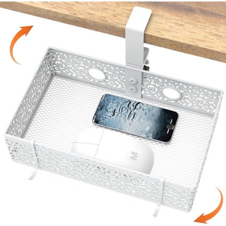 360° roterbar under-desk skuff med oppbevaring, klemme på svingbar blyantskuff