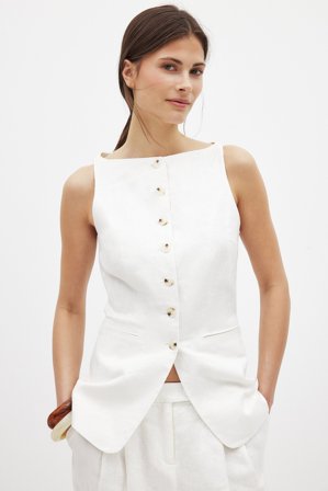 Claire Rose x NA-KD Linen Vest - Blazer vest - Hvid - EU 36