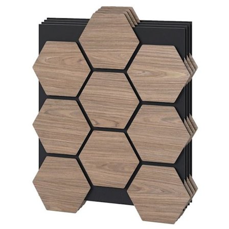 Set med 4 Hexagonala Akustiska Skumpaneler 81x66cm COSTWAY-9 Träplattor - Självhäftande - För Väggar / Tak i Studio
