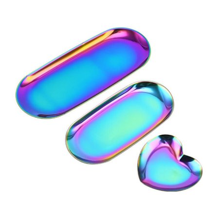 3-osainen sarja - Värikäs ruostumattomasta teräksestä valmistettu korualusta pöytälevyn säilytysalusta Kosmetiikkalusta