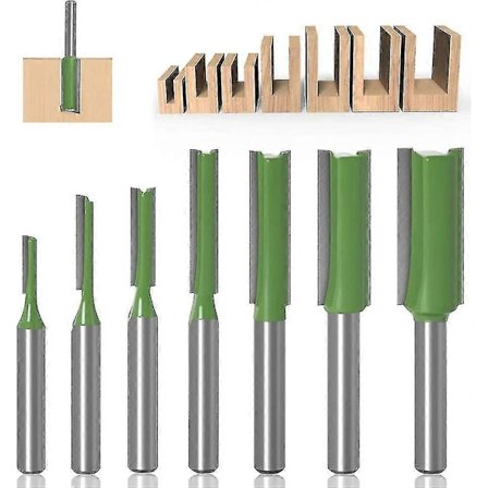 6 mm skaft enkelt- og dobbeltfløjte lige overfræserbitsæt træbearbejdning trimmekniv 3 mm, 4 mm, 5 mm, 6 mm, 8 mm, 10 mm, 12 mm (7 stk.)