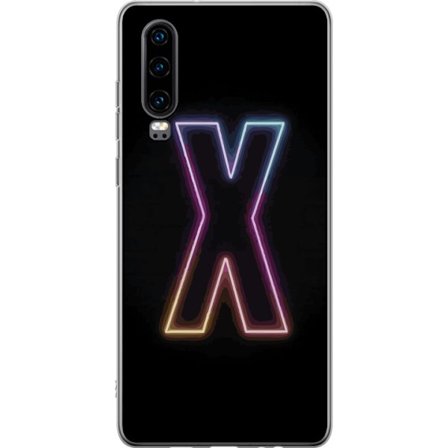 Yhteensopiva Puhelinkuori Huawei Huawei P30 Neonkirjain X voimakkaissa väri vaihteluissa mustaa taustaa vasten, voimakas typografinen suunnittelu sel