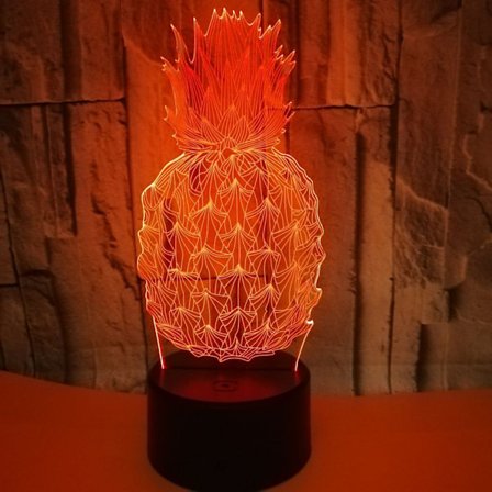 Qinwei Ananas 3D Natlampe Farverig med Touch Fjernbetjening 3D Illusion Lampe --- Sort Sæde