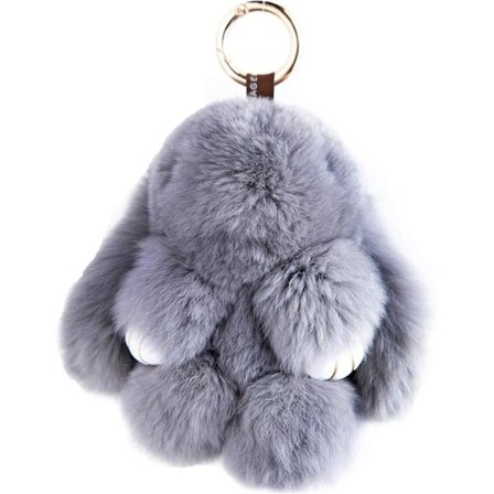 Nøglering - Lysegrå Plys Påskehare Nøgle Pels Pompom Blød