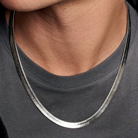 Argentina | 925s | Collar de cadena tipo espiga de plata de ley chapada en rodio de 6 mm para hombres - Collares acero