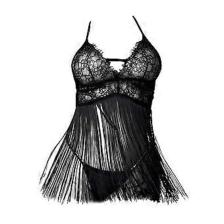 Sexy Dameundertøj 2-delt Sæt Blonder Natskjorte og Trusser med Kvaster (XXL)