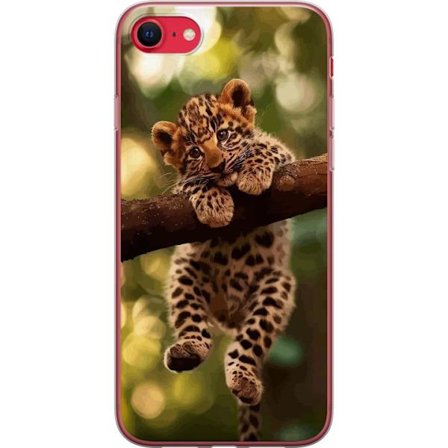 Kompatibelt Mobildeksel til Apple Apple iPhone SE (2020) Leopardunge liggende på gren med store øyne myk pels varm jungelfølelse og naturinspirert