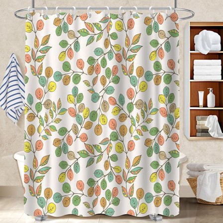 Bruseforhæng til badeværelse, 180x180 cm dekorativt bladprint polyester badeværelsestilbehør til hjemmet, fitnesscenter, hotel