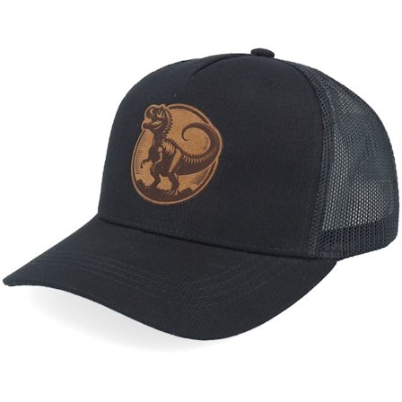 Kinder Kiddo Cap - Schwarz trucker Cap - Kinder T-rex Dino Brown Round Patch Black Trucker @ Hatstore