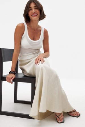 NA-KD A-Linien-Midirock aus Leinen - A-Linienröcke - Beige - EU 42