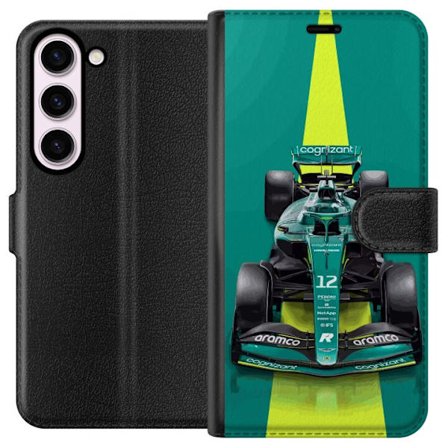 Yhteensopiva Lompakkokotelo Samsung Samsung Galaxy S23 Aston Martinin Formula 1 -auto vihreässä kilpailumuotoilussa, jossa on moderni studiosentuntm