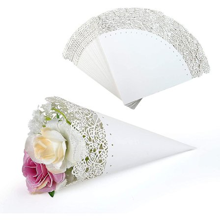 100 st Bröllop Konfetti Koner Vita Ihåliga Rosformade Pappers Kronblad Koner Bröllop