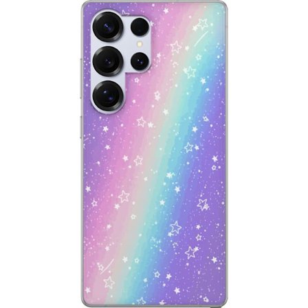 Kompatibelt Mobildeksel til Samsung Galaxy S25 Ultra Rainbow-farget pastellbakgrunn med hvite stjerner og gnistrende prikker i myk overgang