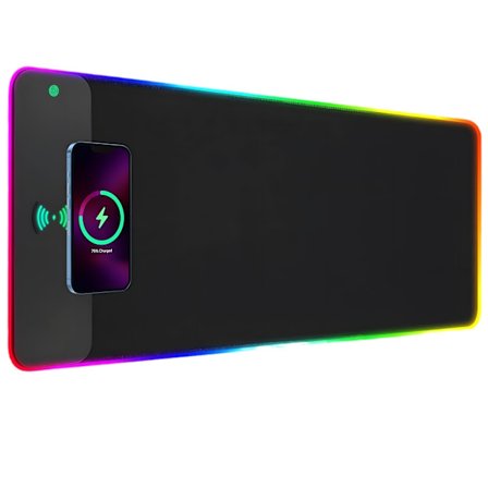 Trådløs Lading RGB Gaming Musematte 15W, LED Musematte, 10 Lysmoduser Ekstra Stor Musematte Sklisikker Gummibase MacBook, PC, Laptop, Skrivebord