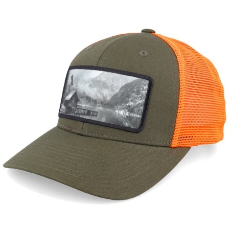 Hunter - Fishing Hut Wide Mash/Fluorescent Orange Trucker Trucker Green Cap - @ Hatstore