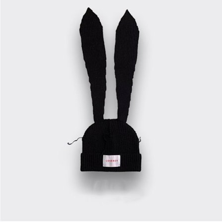 Strikkede lue med søte kaninører, morsom lue, fluffy vinterlue, varm strikket kanin lue, utendørs slouchy lue