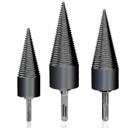 Vedkløyvebor for vedmaskin, bor for splitting av kjegler, tresplitter, treskruer, trebearbeidingsverktøy for snekring, camping (1 stk, svart)