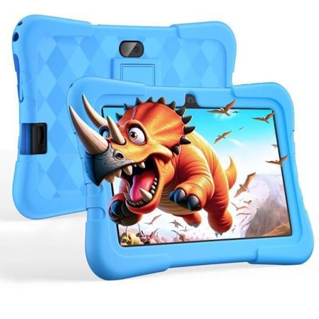 7" Android 10 Tablet Touchscreen Uddannelsespad 2+16Go(128Go Udvidelig) Forældre kontrol 1,3+3MP med Kid-Proof Etui til 3 til 12 Blå
