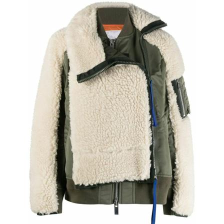Sacai, Faux Fur & Shearling Jackets Beżowy, Kobieta, Rozmiar: M