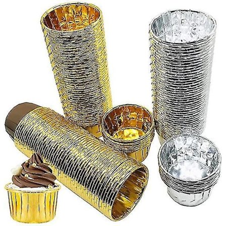 150 Aluminiumsfolie Cupcakeformer Gull Sølv Bakekopper