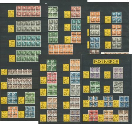 Danmark - Postfærge stemplet i 4- og 8-blokke