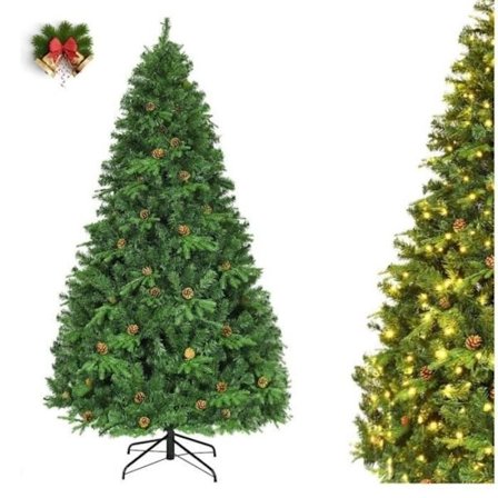 Luminös LED-julgran 210 cm COSTWAY-450 Varmvitt ljus-61 Kottar-925 Gren i PVC och PE-Juldekoration