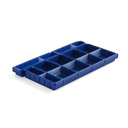Lådinsats till lådor hyllställ, med öppna gavlar, djup: 500 mm, blå