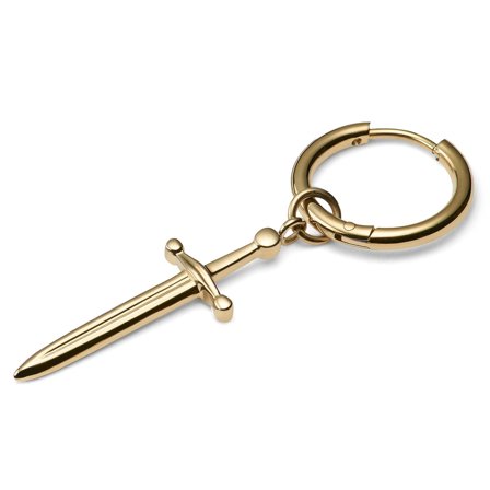 Guldfarvet Titanium Hoop Ørering Med Sværd Vedhæng til mænd - Hoop øreringe m. vedhæng