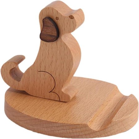 Telefonhållare i trä, justerbar, mobiltelefonhållare för skrivbord, söt hunddesign, elektroniska presenter till kvinnor