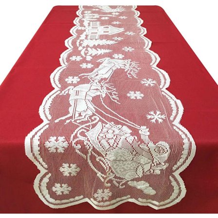 72 tums julbordslöpare - spets Santa Snowflake bordslöpare för julbordsdekorationer - vit julbordslöpare för vinterhelgen D