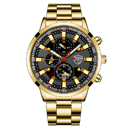 Herrura - Sportklockor för män - Vattentäta klockor i rostfritt stål med kvartsur - Lysande SteelGoldBlack