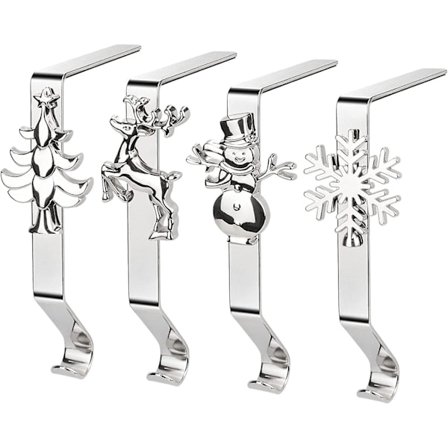 4-pak Julstrømpeholdere til Mantel, Skridsikker Pejsstrømpeophæng til Julefest Dekorationer Sølv