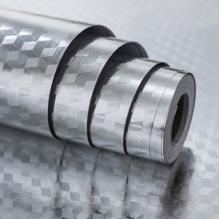 Vanntett Aluminiumfolie Tapet Selvklebende Sølvfolie Tapet Kjøkken Hjemmeinnredning Oljesikre Veggklistremerker for Kjøkkenskap Fliser 0.6*2m