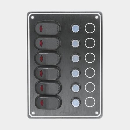 Panel de interruptores / panel de fusibles, 15 A, 6 interruptores, con disyuntores automáticos