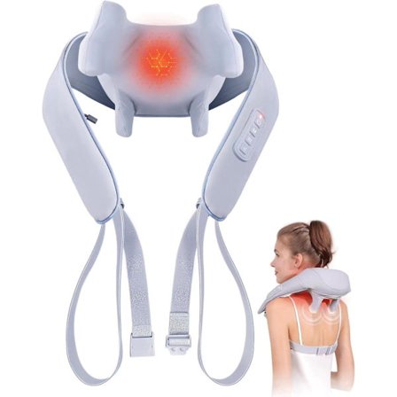 Nakkemassageapparat til smertelindring dybvævsmassage, massageapparat til nakke- og skuldersmerter, trådløst nakkemassageapparat med varme, Shiatsu 