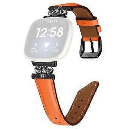Kompatibelt för Fitbit Versa 3 / Versa 4 / Sense / Sense 2 Svart Spänne Klockarmband Äkta Läderarmband (Orange)