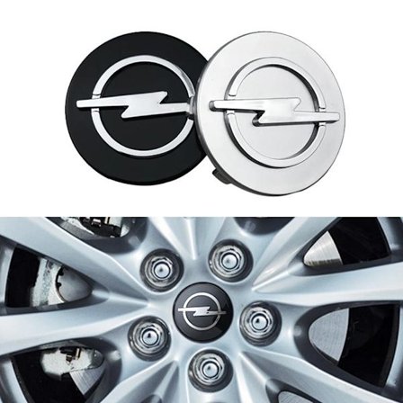 4-pakning - Opel Senterkopper / Hjulkapsel Emblem - Bil 59 mm - Svart