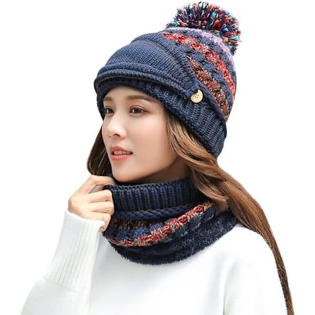 Dame Strikket Hue Halstørkl Sæt Vinter Strikket Hue Tyk Hækle Bobb