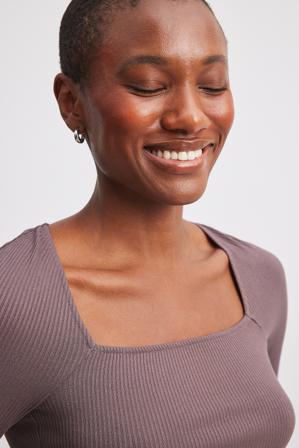 NA-KD Basic Haut côtelé à encolure carrée - Tops manches longues - Violet - XX-Large