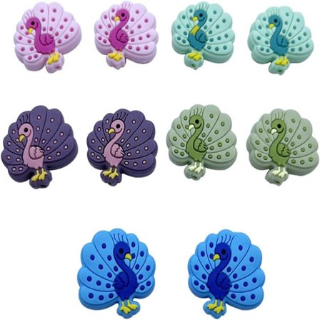 10 stykke søte påfugl silikonperler Animal DIY Spacer Beads