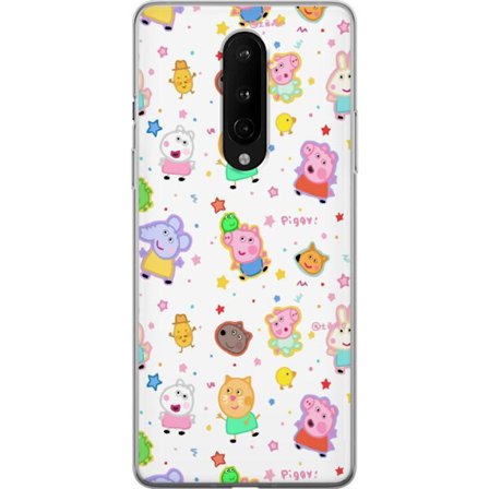 Kompatibelt Mobildeksel til OnePlus 8 Fargerike tegneserie dyrekarakterer i en leken stil med stjerner og prikker på en lys bakgrunn