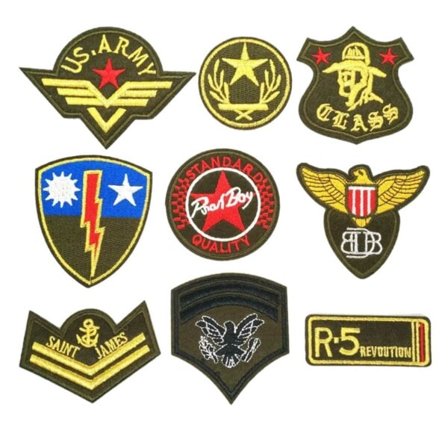 9 stoffmerker med Military Motiv Army Patches