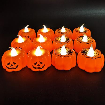 Varmeljus-12 stk pumpa Halloween lys, varme hvide Halloween dekor