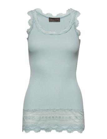Silk Top W/ Lace T-shirts & Tops Sleeveless Blå Rosemunde