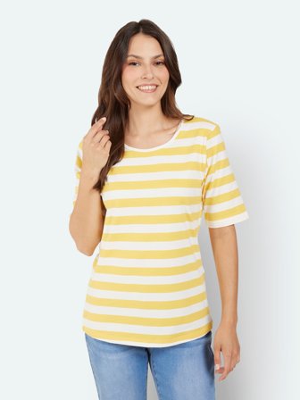 JENSEN - Kortærmet T-shirt - Gul / Hvid - Stribet