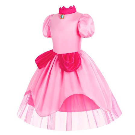 Barn Peach Princess Dress Mario Luigi Rosa Klänning Cosplay Girls Halloween Kostymer .4