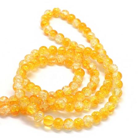 1 Sträng , Ca 106 St Guld Krackelerade Glaspärlor 8 Mm Runda
